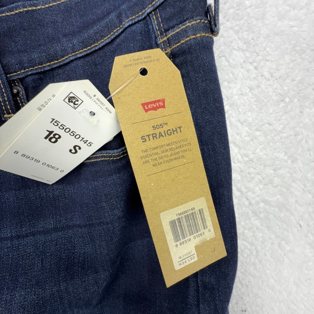 Levis 505 Straight Leg Jeans Womens 18S Dark Wash Mid Rise Blue Denim 15505-0145 - Picture 9 of 11
